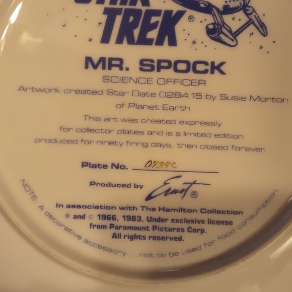 STAR TREK COLLECTOR PLATE - Picture 2 of 2